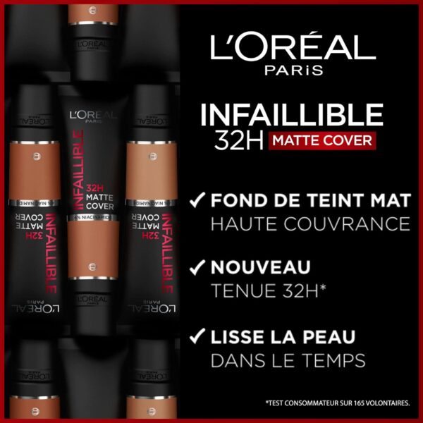 L'Oréal Paris Infaillible 32H Matte Cover Waterproof and Long-Lasting Liquid Foundation with High Coverage and 4% Niacinamide Formula 30ml - Shade 350 Warm