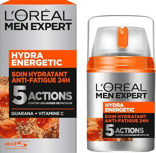 L'Oréal Men Expert - Soin Hydratant Anti-Fatigue 24H XXL pour Homme - Hydrate & Illumine - Concentré en Vitamine C Pure 10% - Usage Quotidien - Hydra Energetic - 100 ml