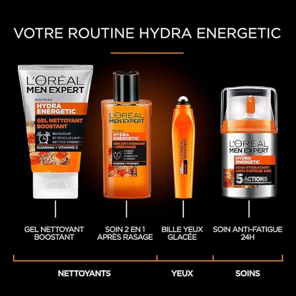L'Oréal Men Expert - Soin Hydratant Anti-Fatigue 24H XXL pour Homme - Hydrate & Illumine - Concentré en Vitamine C Pure 10% - Usage Quotidien - Hydra Energetic - 100 ml